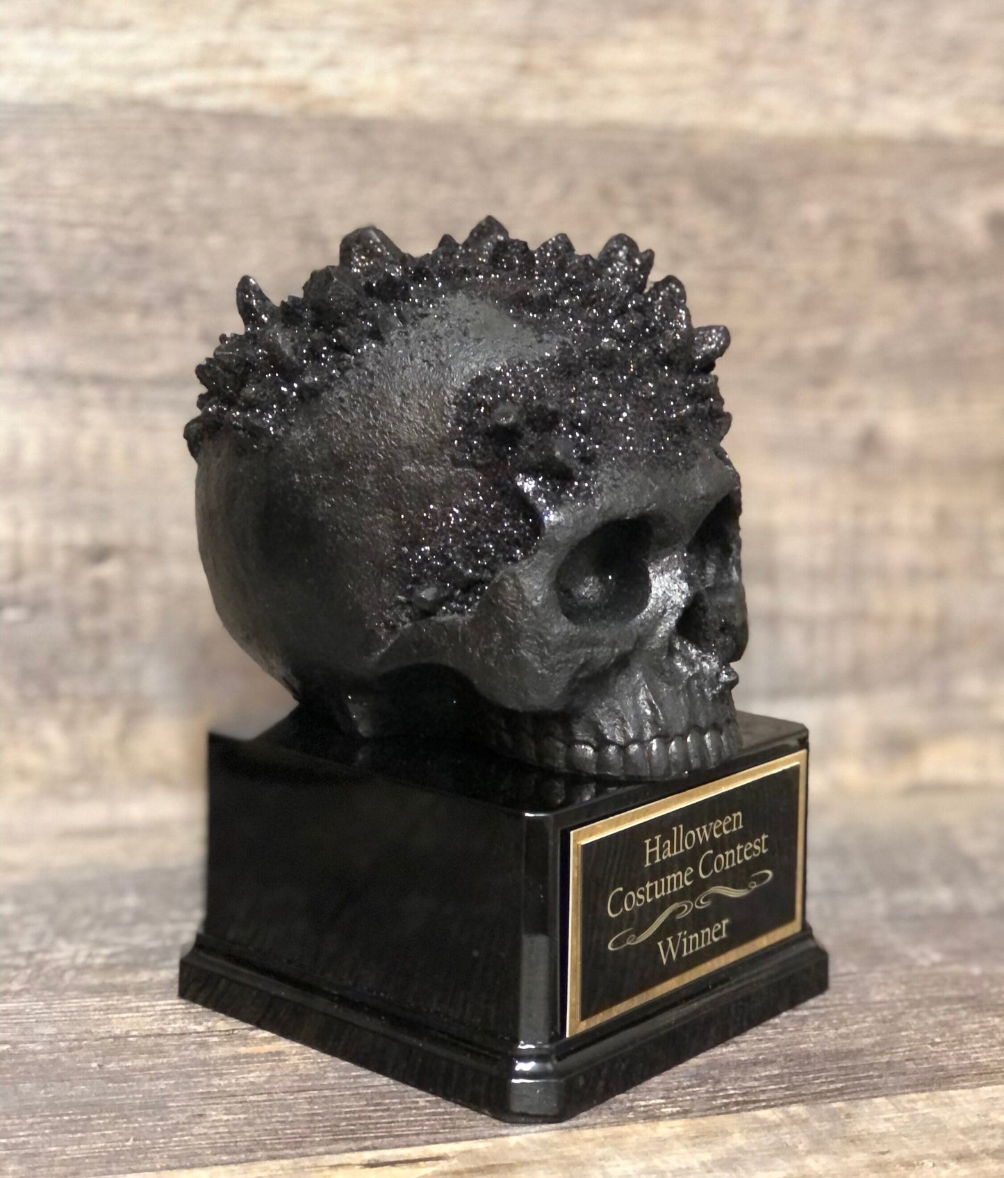 Halloween Trophy Skull Black "Crystals" & Glitter Costume Contest Winner Pumpkin Carving Halloween Decor Dia De Los Muertos