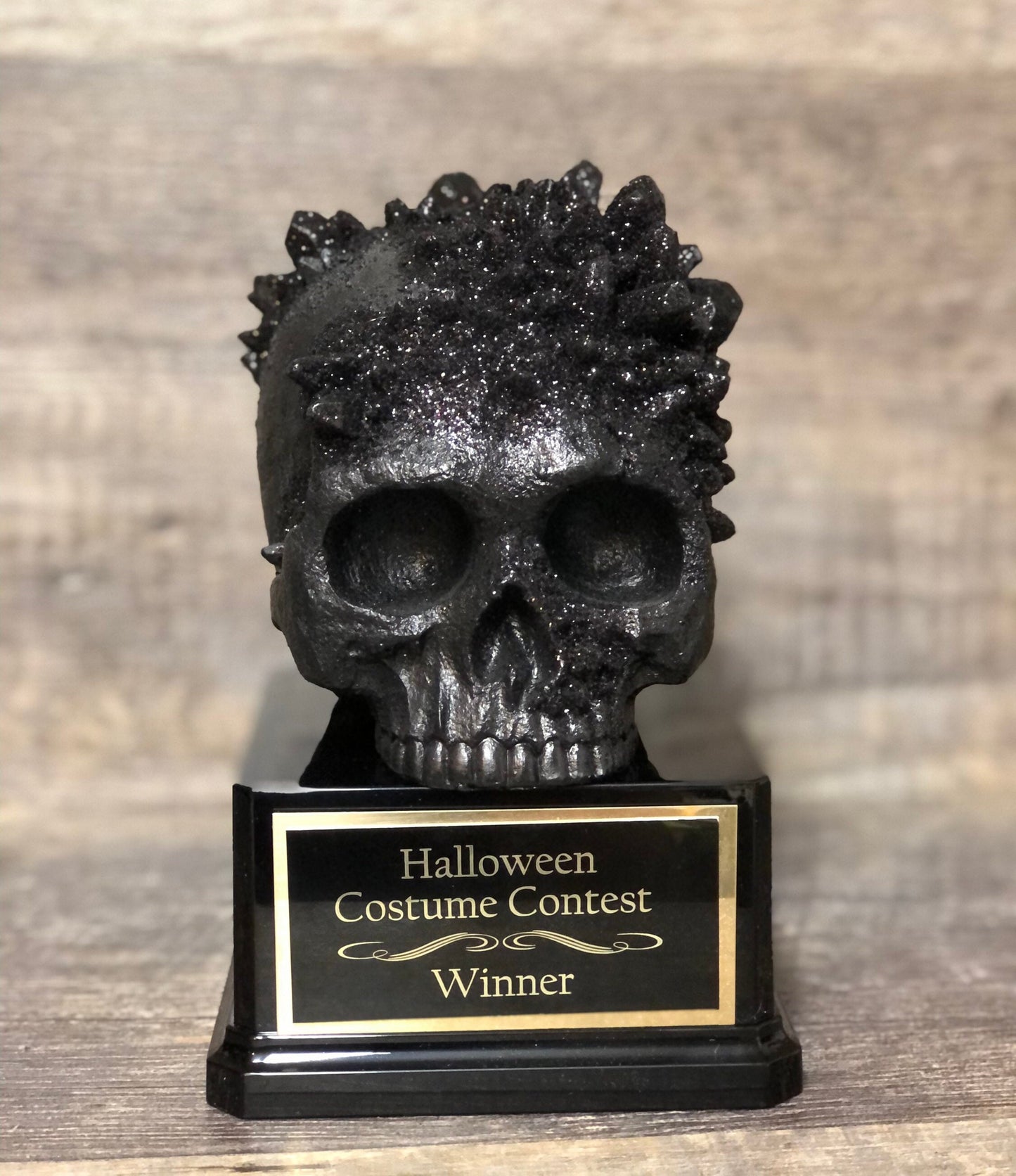 Halloween Trophy Skull Black "Crystals" & Glitter Costume Contest Winner Pumpkin Carving Halloween Decor Dia De Los Muertos