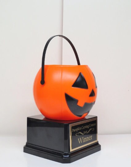 Halloween Trophy Trophies THREE Cute Pastel Pumpkin Carving Contest Trophy Best Costume Jack O Lantern Treat Pails Halloween Pumpkin