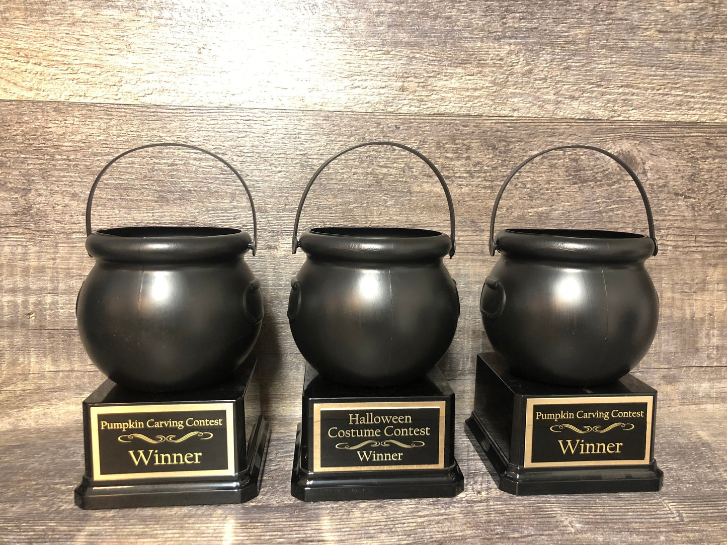 Halloween Trophy THREE Cauldron Treat Trophies Pumpkin Carving Contest Trophy Best Costume Jack O Lantern Treat Pails Halloween Pumpkin