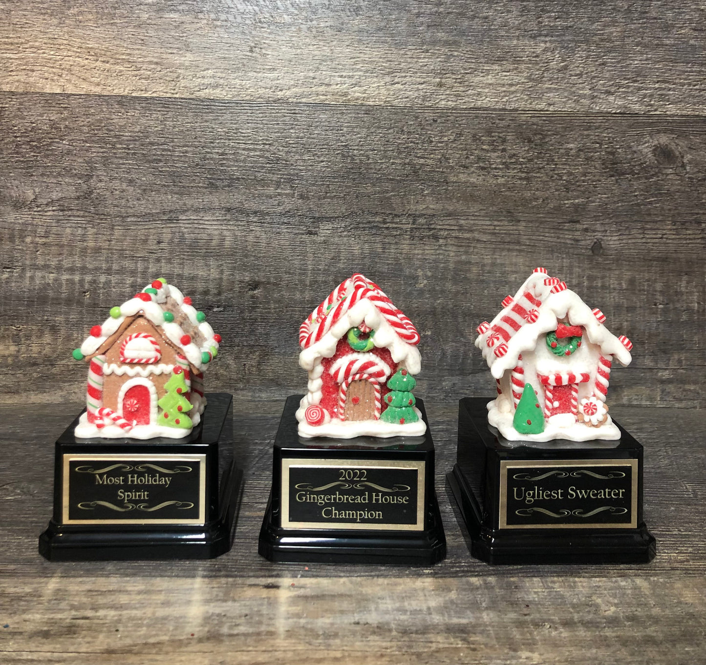 Christmas Trophy Gingerbread House Trophy Set Of 3 Christmas Cookie Decorating Champion Bake Off Competition Trophy Ugly Sweater Trophy