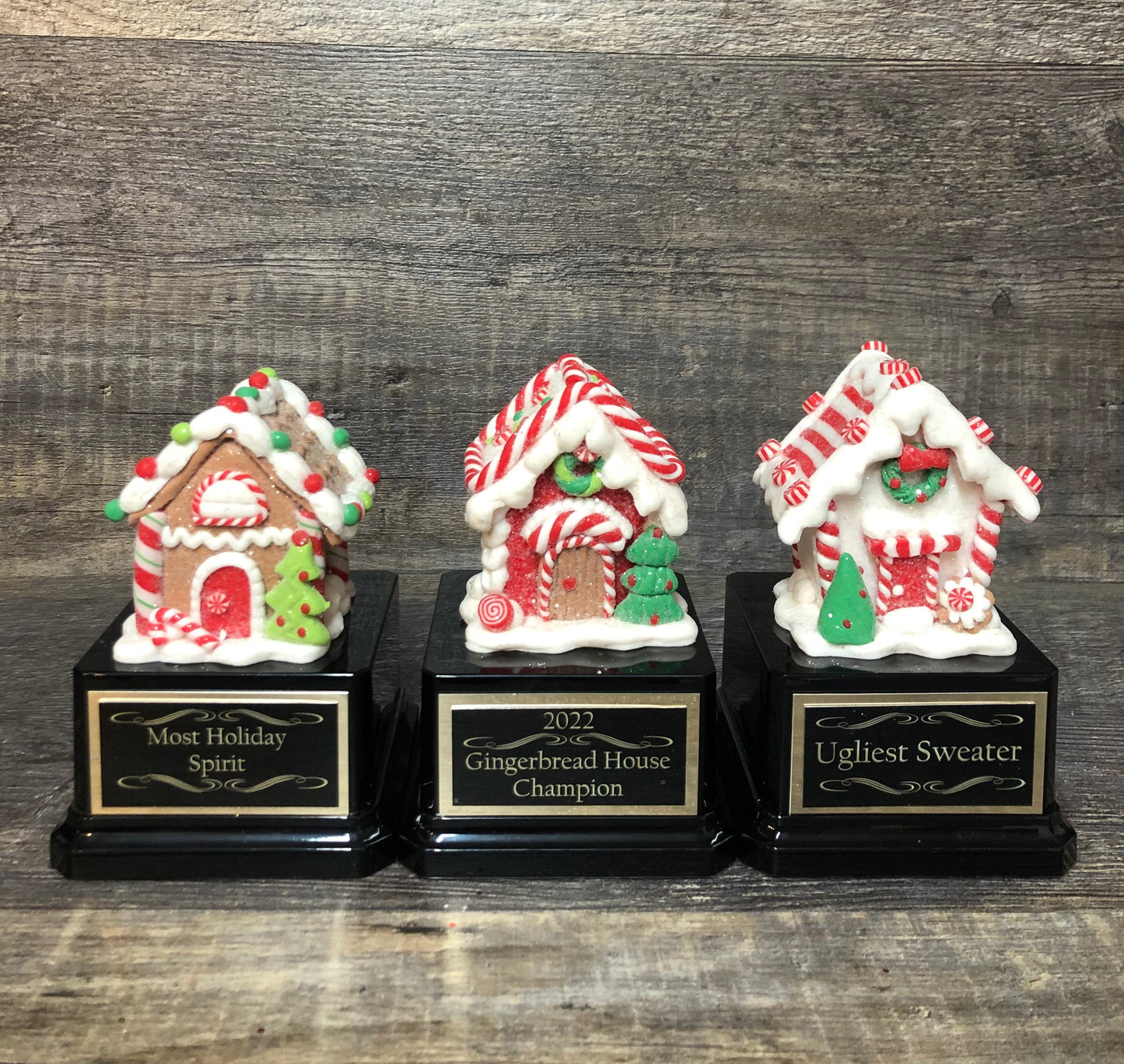 Christmas Trophy Gingerbread House Trophy Set Of 3 Christmas Cookie Decorating Champion Bake Off Competition Trophy Ugly Sweater Trophy