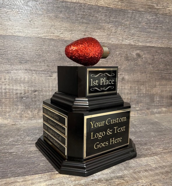 Best Decorated Office Christmas Lights Trophy Neighborhood Christmas Glitter Light Bulb Ornament Perpetual Ugly Sweater Holiday Party Award