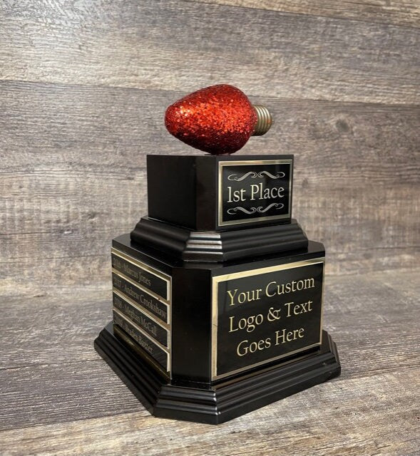 Christmas Trophy Best Decorated Office Christmas Lights Trophy Neighborhood Christmas Glitter Light Bulb Ornament Perpetual Ugly Sweater