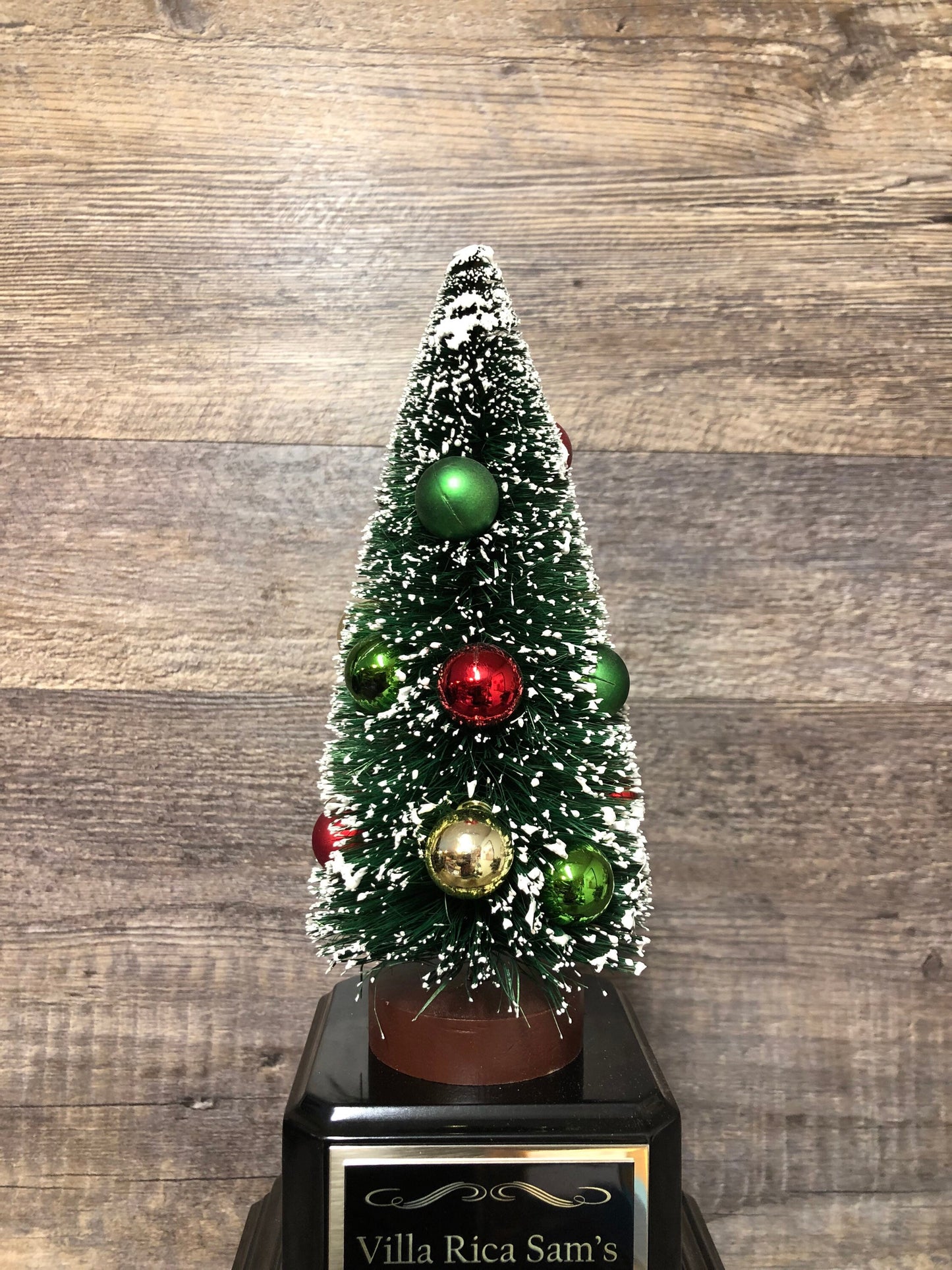 Best Decorated Tree Christmas Trophy Perpetual Holiday Lights Bottle Brush Tree Neighborhood House Decorating Ugly Sweater Trophy