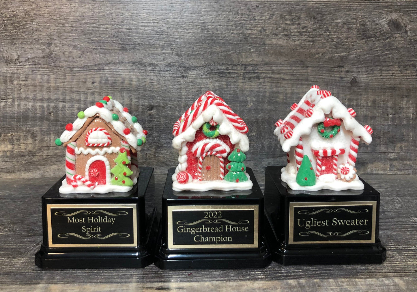 Gingerbread House Trophy Set Of 3 Christmas Cookie Decorating Champion Bake Off Competition Trophy Ugly Sweater Trophy Contest Award Winner
