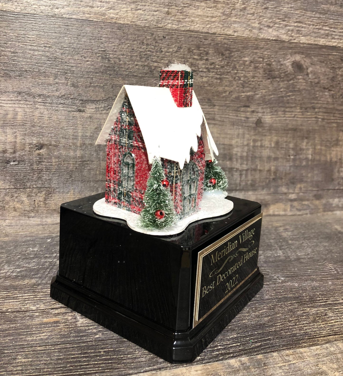 Best Decorated House Trophy Holiday Lights Bottle Brush Trees Neighborhood Christmas Trophy Gingerbread House Cookie Decorating Ugly Sweater