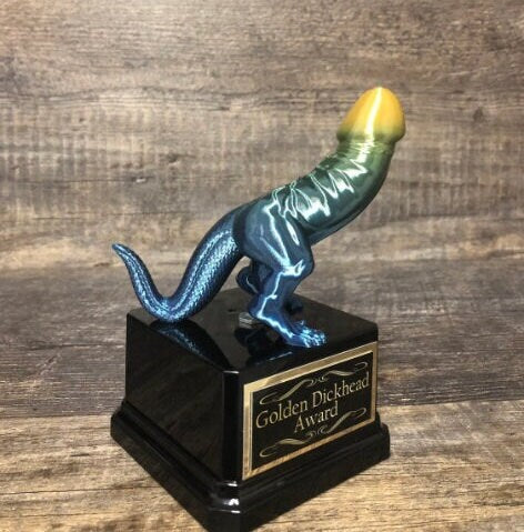 Fantasy Football Trophy Golden Dickhead Adult Humor Dickasaurus Funny Fantasy Football LOSER You're A Dick FFL Last Place Trophy Funny Penis