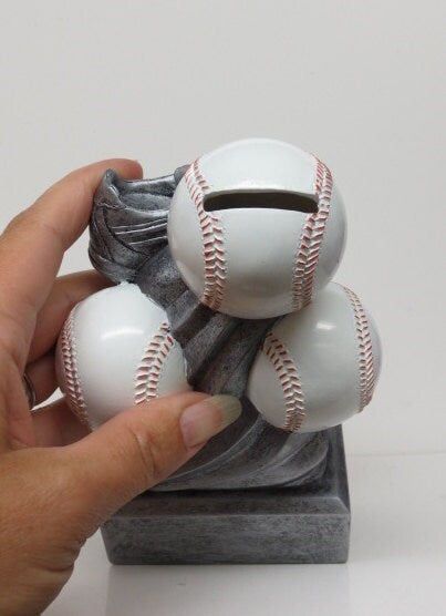 Baseball Trophy PIGGY BANK Personalized Trophy League T-Ball Custom Baseball Trophy Ring Bearer Gift Holiday Christmas Birthday Gift