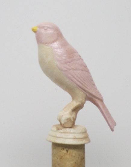 Wine Bottle Stopper Mother's Day Gift Cork Stopper Light Pink White Canary Bird Birthday Gift for Wine Lover Holiday Decor Christmas Gift