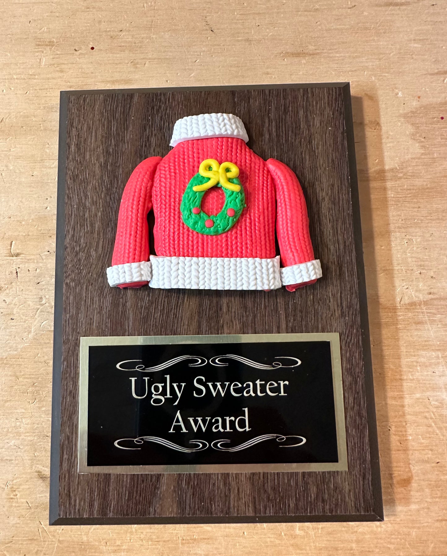 Ugliest Ugly Sweater Christmas Trophy Plaque Best Decorated Door Office House Gingerbread Bake Off Contest Winner Holiday Christmas Decor