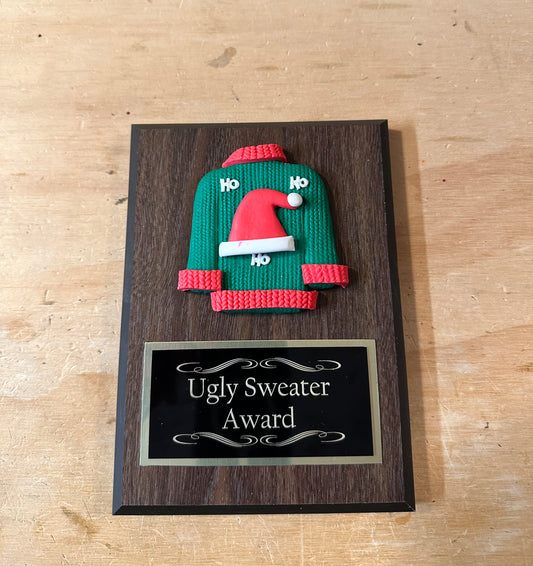 Ugliest Ugly Sweater Christmas Trophy Plaque Best Decorated Door Office House Gingerbread Bake Off Contest Winner Holiday Christmas Decor