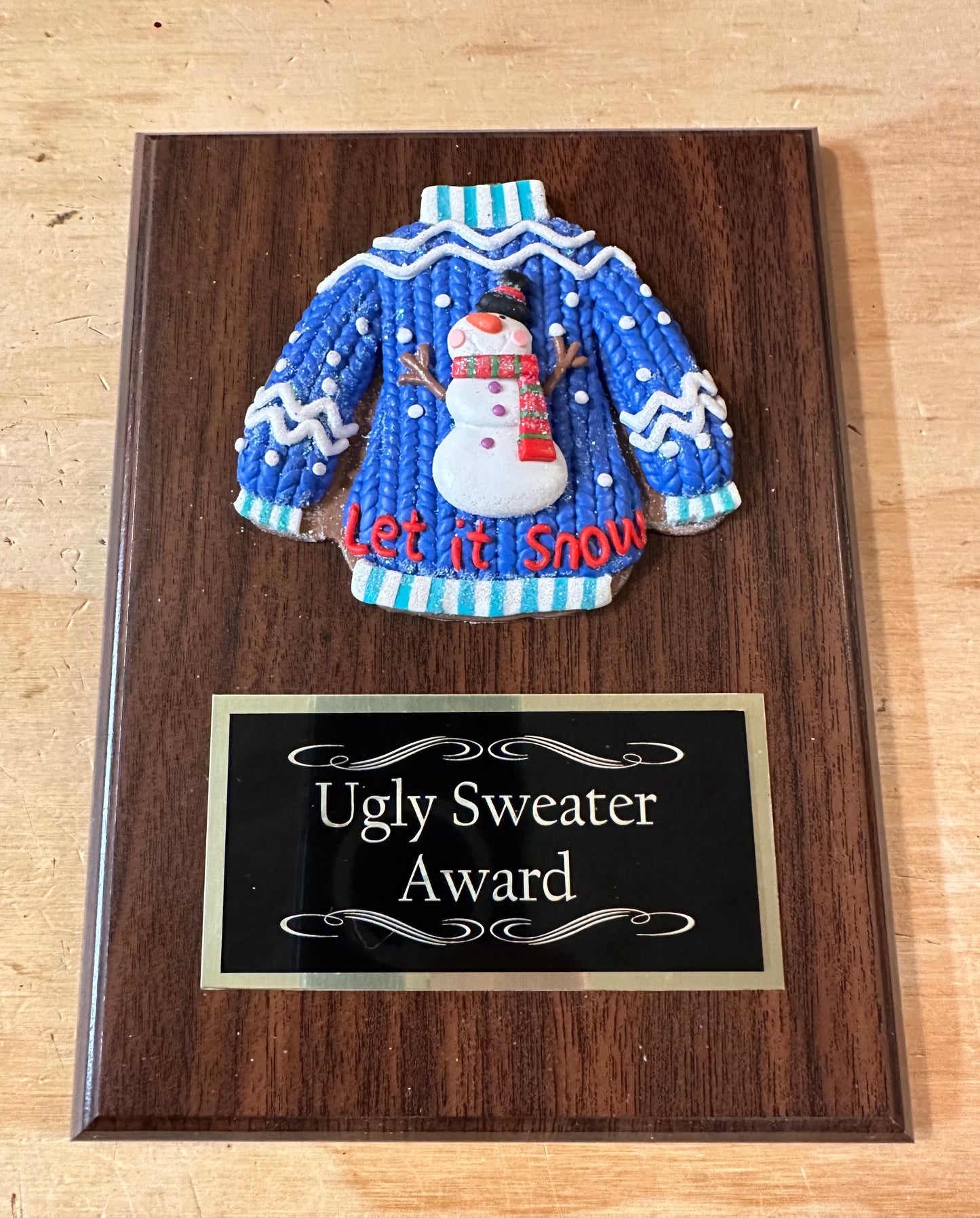 Ugliest Ugly Sweater Christmas Trophy Plaque Best Decorated Door Office House Gingerbread Bake Off Contest Winner Holiday Christmas Decor