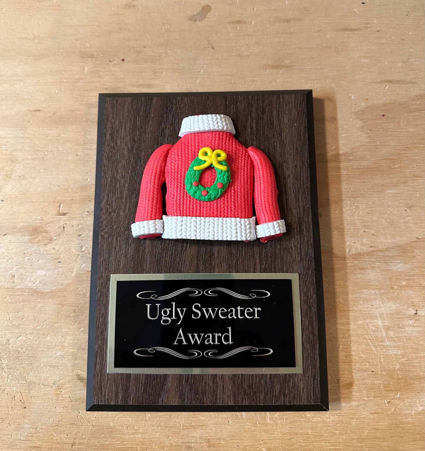 Ugliest Ugly Sweater Christmas Trophy Plaque Best Decorated Door Office House Gingerbread Bake Off Contest Winner Holiday Christmas Decor