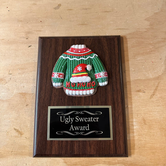 Ugliest Ugly Sweater Christmas Trophy Plaque Best Decorated Door Office House Gingerbread Bake Off Contest Winner Holiday Christmas Decor