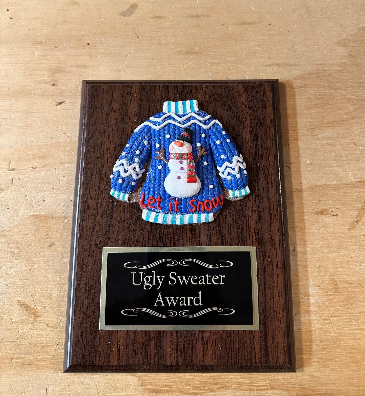 Ugliest Ugly Sweater Christmas Trophy Plaque Best Decorated Door Office House Gingerbread Bake Off Contest Winner Holiday Christmas Decor