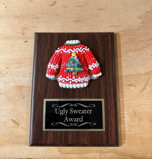 Ugliest Ugly Sweater Christmas Trophy Plaque Best Decorated Door Office House Gingerbread Bake Off Contest Winner Holiday Christmas Decor