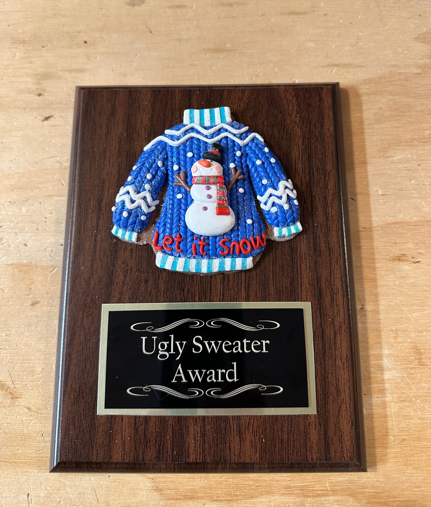 Ugliest Ugly Sweater Christmas Trophy Plaque Best Decorated Door Office House Gingerbread Bake Off Contest Winner Holiday Christmas Decor