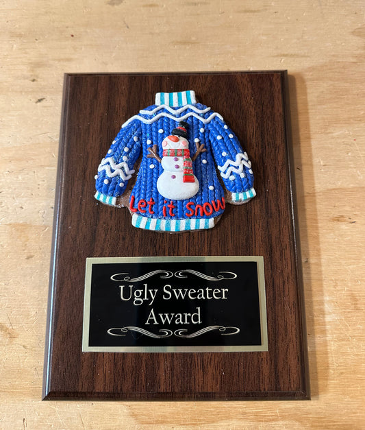 Ugliest Ugly Sweater Christmas Trophy Plaque Best Decorated Door Office House Gingerbread Bake Off Contest Winner Holiday Christmas Decor