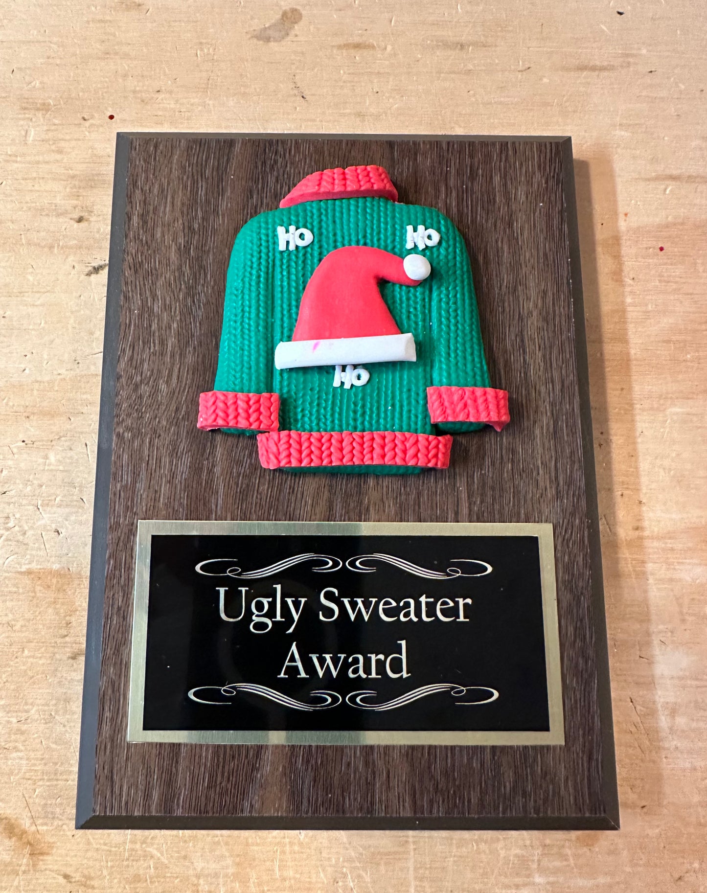 Ugliest Ugly Sweater Christmas Trophy Plaque Best Decorated Door Office House Gingerbread Bake Off Contest Winner Holiday Christmas Decor