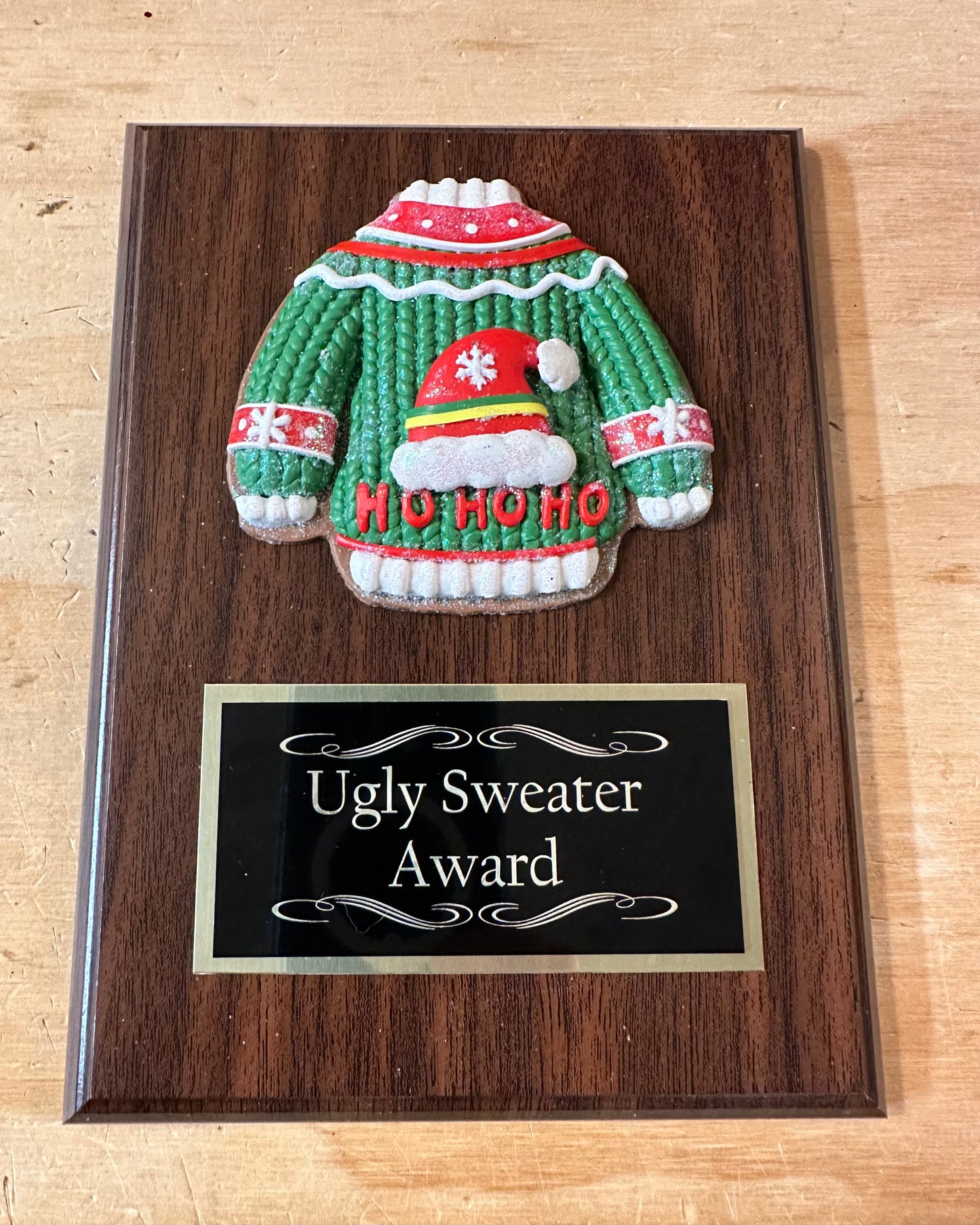 Ugliest Ugly Sweater Christmas Trophy Plaque Best Decorated Door Office House Gingerbread Bake Off Contest Winner Holiday Christmas Decor