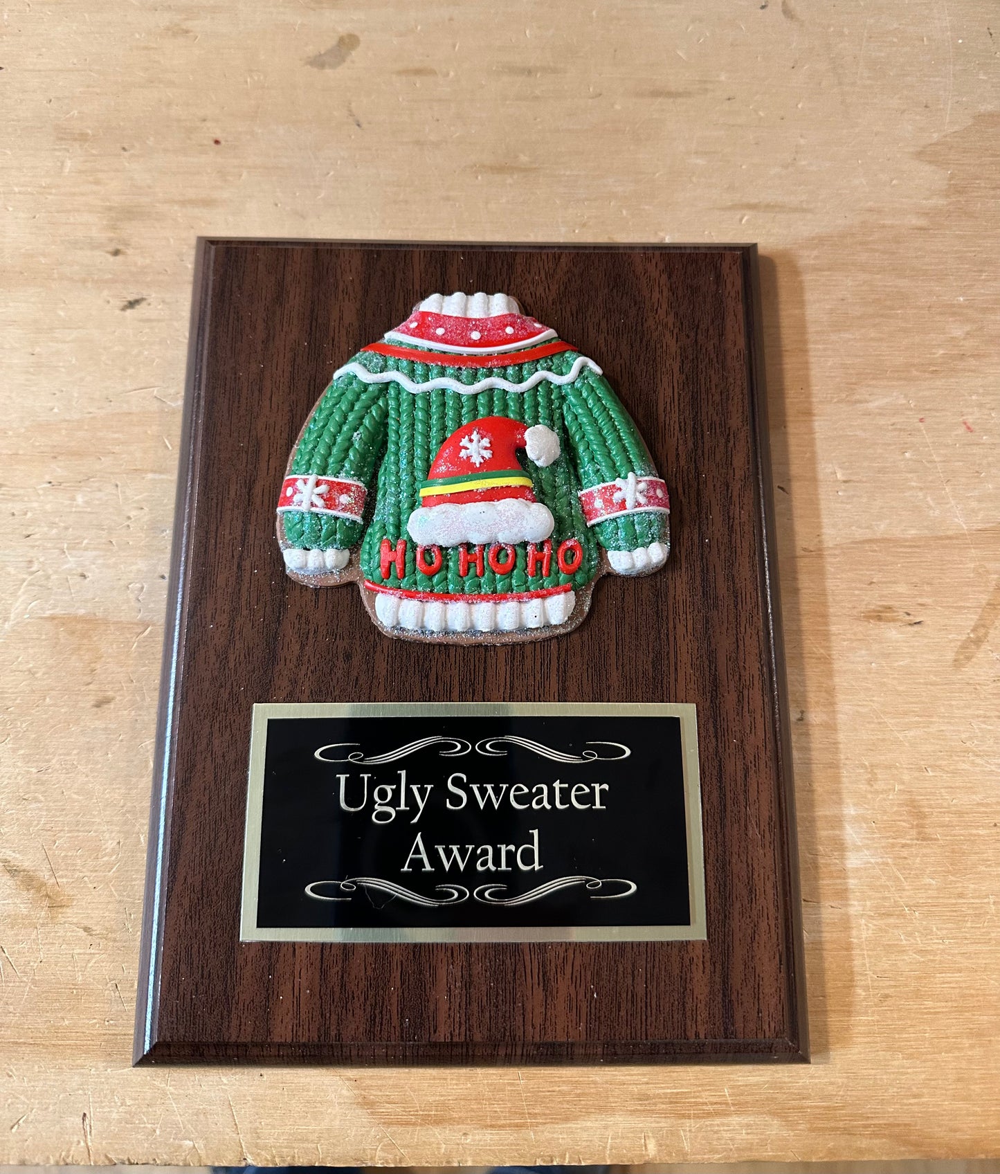 Ugliest Ugly Sweater Christmas Trophy Plaque Best Decorated Door Office House Gingerbread Bake Off Contest Winner Holiday Christmas Decor