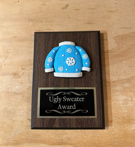 Ugliest Ugly Sweater Christmas Trophy Plaque Best Decorated Door Office House Gingerbread Bake Off Contest Winner Holiday Christmas Decor