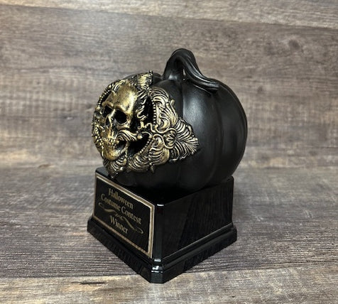 Halloween Trophy Black Pumpkin w/ Gold Ornate Skeleton Pumpkin Carving Contest Best Costume Scariest Costume Halloween Decor Trunk or Treat