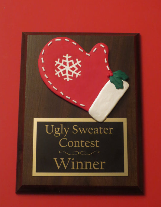 Ugliest Ugly Sweater Christmas Trophy Plaque Best Decorated Door Office House Gingerbread Cookie Bake Off Contest Holiday Christmas Decor