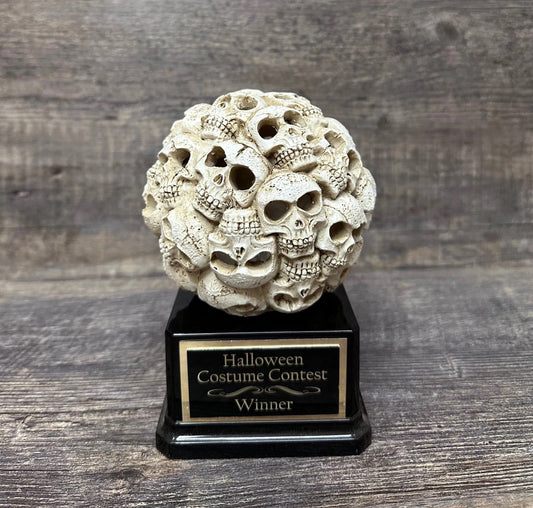 Halloween Trophy Skeleton Skull Ball READY TO SHIP Scariest Costume Pumpkin Carving Contest Jack O Lantern Best Costume Contest Prize