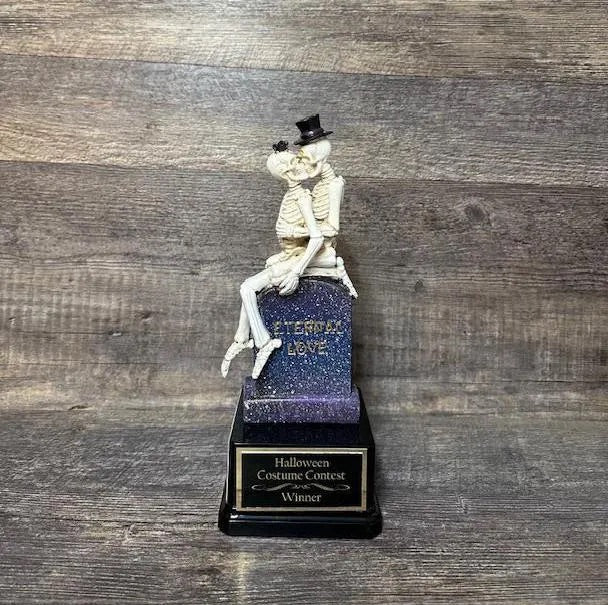 Halloween Trophy Couple Costume Contest Winner Skeleton Couple on a Tombstone Dia De Los Muertos Winner Couples Trophies Halloween Decor
