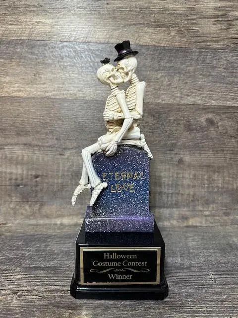 Halloween Trophy Couple Costume Contest Winner Skeleton Couple on a Tombstone Dia De Los Muertos Winner Couples Trophies Halloween Decor