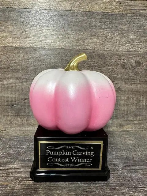 Halloween Trophy Pumpkin Pink w/ White Top Pumpkin Carving Contest Best Costume Scariest Costume Halloween Decor Trunk or Treat