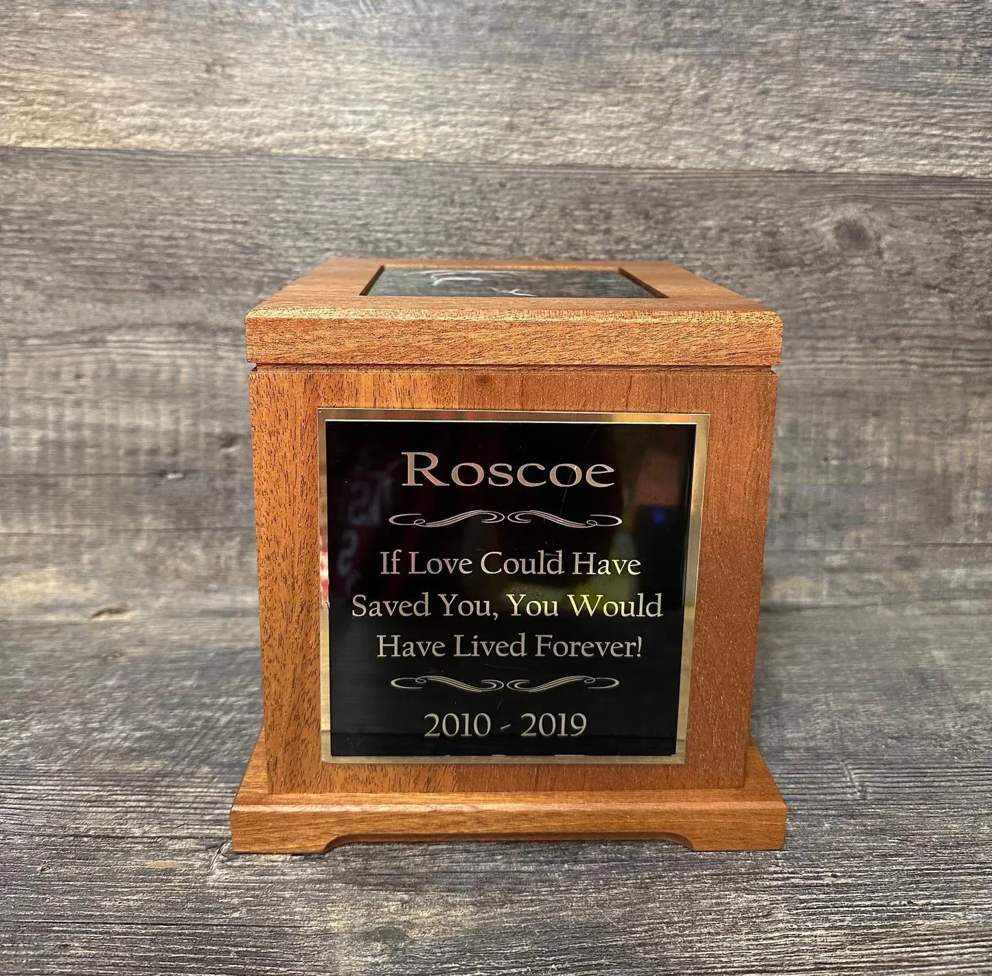 XL Mahogany Dog Urn – Custom Photo Memorial Keepsake Cremation Urn for Large Breed Dogs (Up to 150 lbs) Great Dane Rottweiler Mastiffs