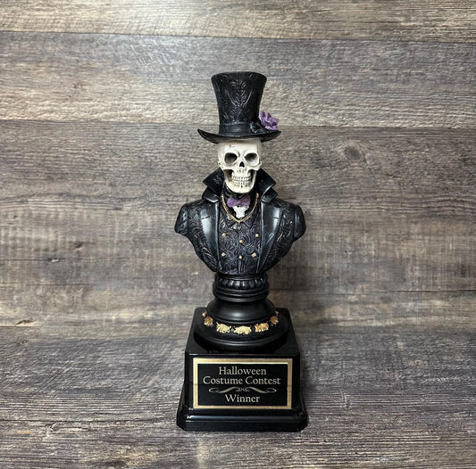 Halloween Trophy Costume Contest Winner Skeleton Bust w/ Top Hat Dia De Los Muertos Couples Trophies Halloween Decor Skull Skeleton Top Hat