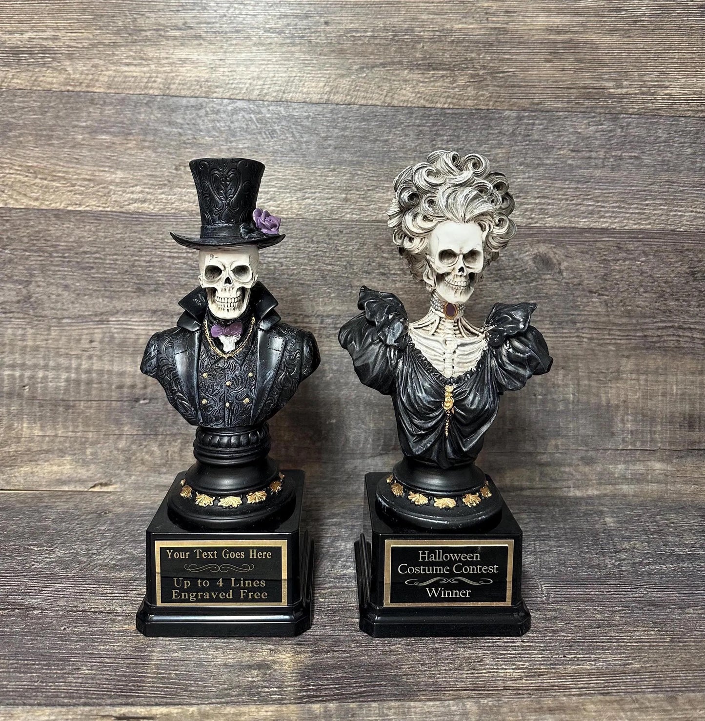 Halloween Trophy Costume Contest Winner Skeleton Bust w/ Top Hat Dia De Los Muertos Couples Trophies Halloween Decor Skull Skeleton Top Hat