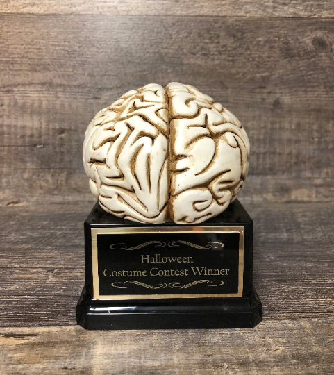 Funny Trivia Night Trophy Biggest Brain Family Game Night Trophy Scariest Costume Party Halloween Trophy Prize Brain Dia De Los Muertos