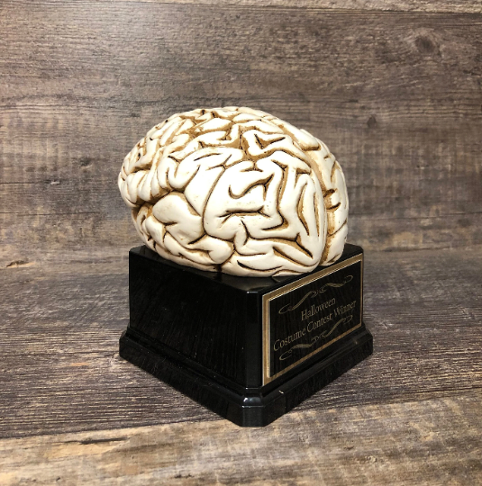 Funny Trivia Night Trophy Biggest Brain Family Game Night Trophy Scariest Costume Party Halloween Trophy Prize Brain Dia De Los Muertos