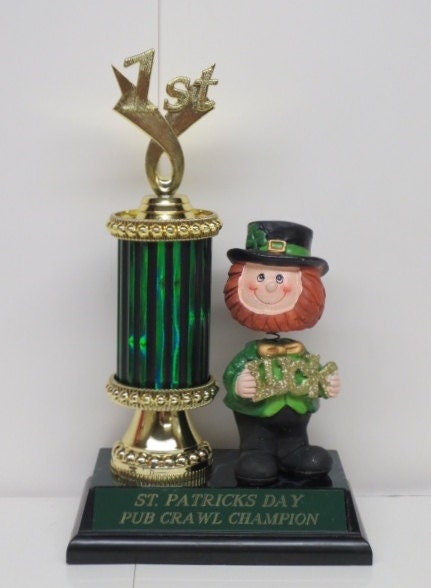 St Patrick's Day Pub Crawl Champion Shenanigans Award Winner Custom Best Irish Jig Dance Shamrock Pot of Gold Trophy Centerpiece Decoration