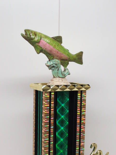 Fishing Derby Trophy Award Hand Painted Fish Salmon Trout Personalized Custom Trophy Biggest Fish Competition Winner FREE Engraving