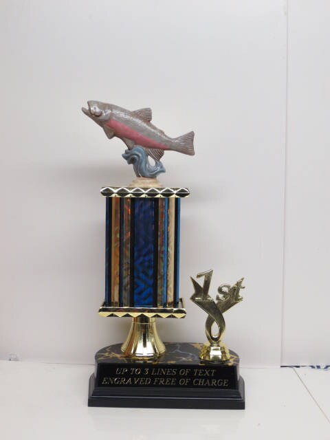 Fishing Trophy Tournament Derby Trophies Award Hand Painted Fish Salmon Trout Personalized Trophy Biggest Fish Competition FREE ENGRAVE