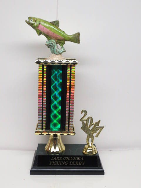 Fishing Derby Trophy Award Hand Painted Fish Salmon Trout Personalized Custom Trophy Biggest Fish Competition Winner FREE Engraving
