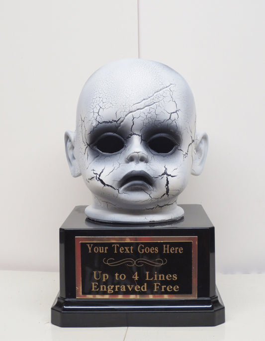 Halloween Trophy Costume Contest Trophy Winner Creepy Doll Head Rustic Halloween Decor Pumpkin Carving Contest Award Winner Scary Costume