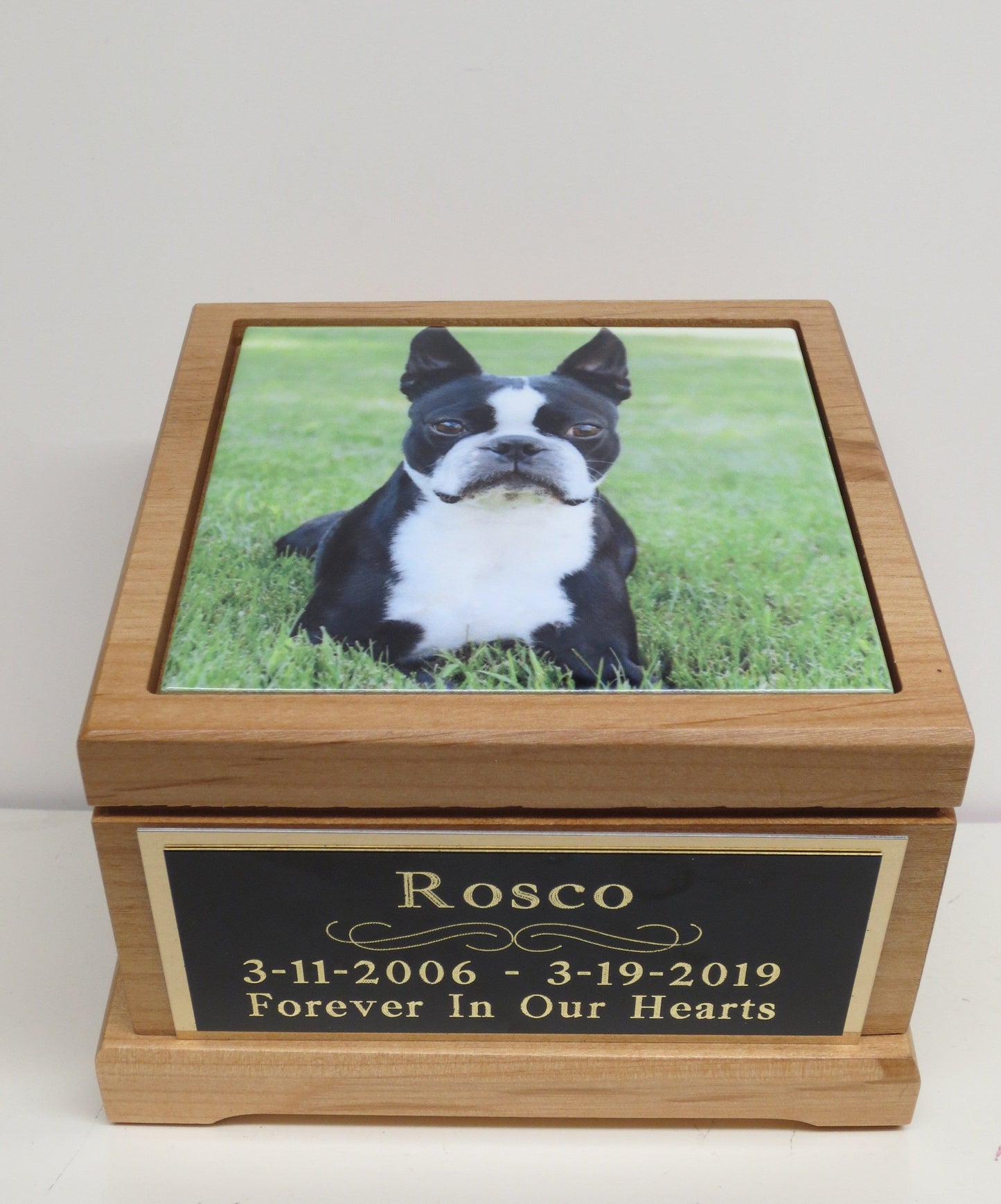 Custom Pet Urn Dog Urn Pet Memorial Keepsake Cremation Urn Custom Photo Personalized Tile & Tag Cat Urn Red Alder Wood Urn Small Dog To 25lb