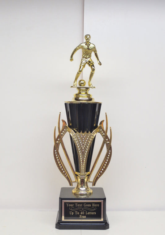Soccer Trophy Championship Cup Custom Trophy Champion Champ Award Winner Black & Gold Flame Cup Personalized 16" Includes FREE ENGRAVING