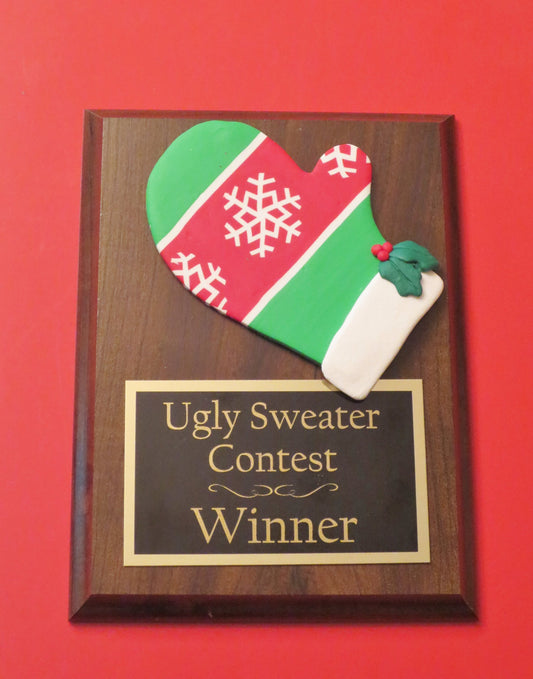 Ugliest Ugly Sweater Christmas Trophy Plaque Best Decorated Door Office House Gingerbread Cookie Bake Off Winner Holiday Christmas Decor