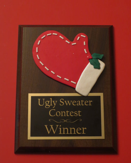 Ugliest Ugly Sweater Christmas Trophy Plaque Best Decorated Door Office House Gingerbread Cookie Bake Off Winner Holiday Christmas Decor