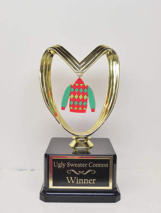 Ugly Sweater Trophy Contest Holiday Ugliest Sweater Red & Green Holiday Party Award Winner Holiday Christmas Trophy Decor Cookie Bake Off