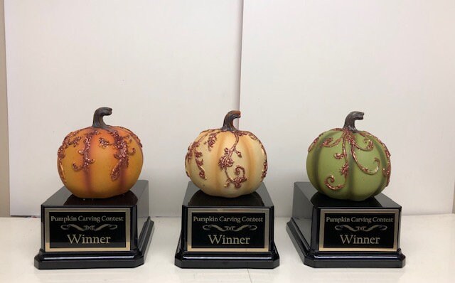 Halloween Trophy Trophies Set of Three Elegant Glitter Costume Contest Winner Pumpkin Carving Contest Halloween Decor Trunk or Treat