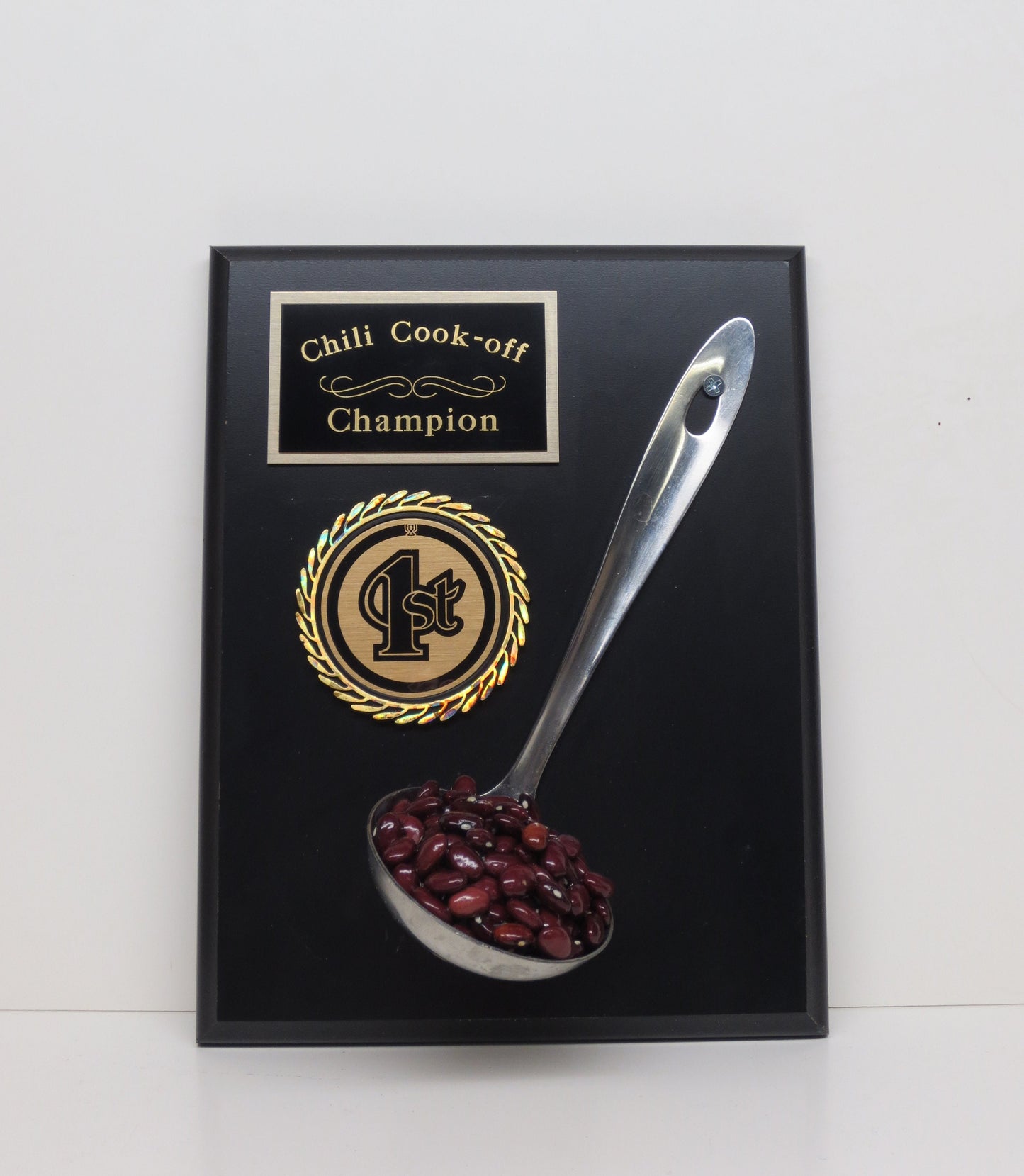 Chili Cook Off Trophy Plaque w/ Ladle & Real Kidney Beans Custom Engraved 9" x 7" Handmade Unique Custom Award Chili Competition Champion